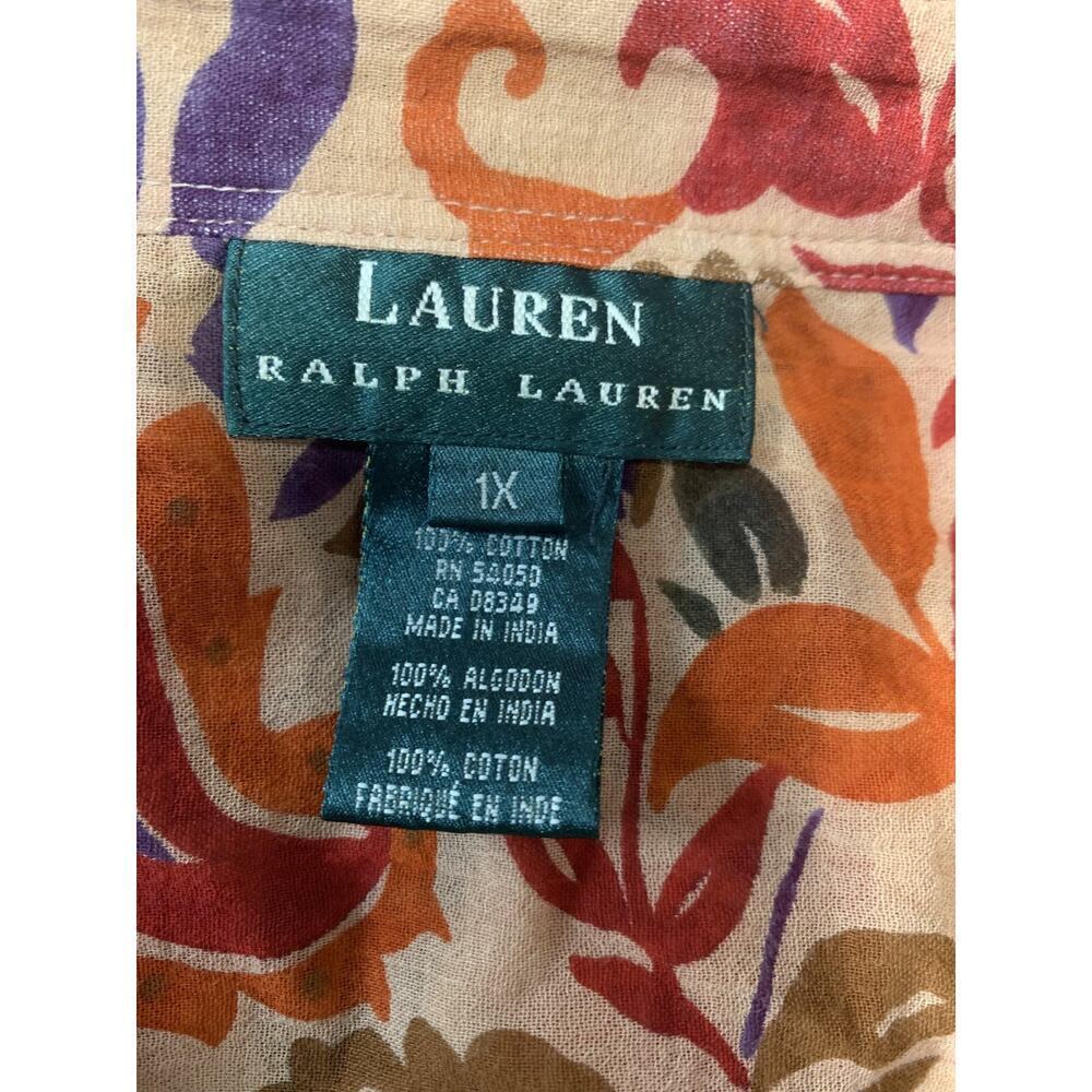 Lauren Ralph Lauren Cotton Multicolor Floral Button-Up Collared Shirt Size 1X - Picture 5 of 6